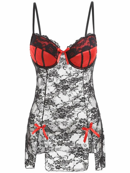 Women Lace Sexy Lingerie Nightwear Sleepwear Babydoll Pajamas Dress G-String Set