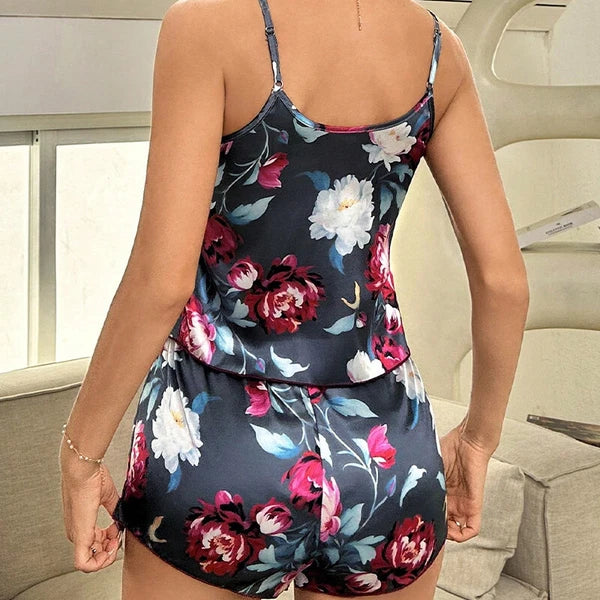 Ladies Women Satin Silk Pyjamas Set Lace Cami Vest Shorts Lingerie Sleepwear Pjs