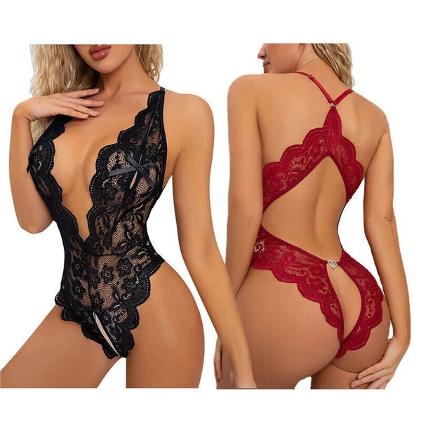 Womens Sexy Lace Bodys Lingerie Crotchless Babydoll Bodysuit Nightwear Underwear