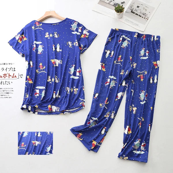 Womens Capri Set Sleepwear Pajamas Woman Sleep Nightshirt Home wear Nightwear Pj