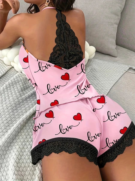 Women's Crochet Lace Pajamas Sleeveless V-Neck Set Daily Wear 2 Piece Sleepwear