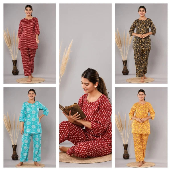 New Indian Printed Cotton Top &Pajama Set Ethnic Sleepwear/Lounge Wear/NightSuit