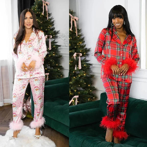 Women New Year Pajamas Set Christmas Shirt Pants Sleepwear Santa Claus Pyjamas