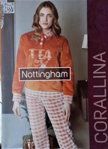 Warm Women's Pajamas With Buttons Winter Fleece PG35684 Nottingham Corallina