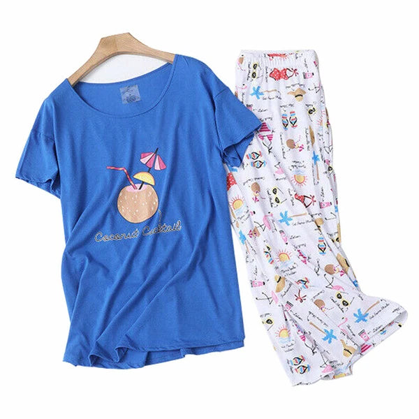 Womens Capri Set Sleepwear Pajamas Woman Sleep Nightshirt Home wear Nightwear Pj