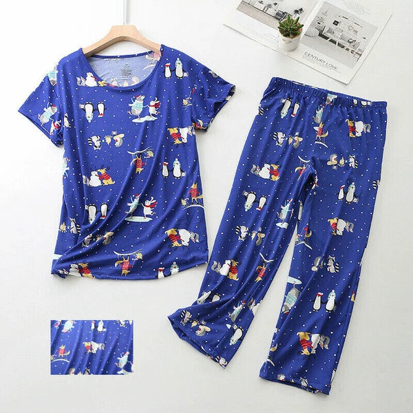Womens Capri Set Sleepwear Pajamas Woman Sleep Nightshirt Home wear Nightwear Pj