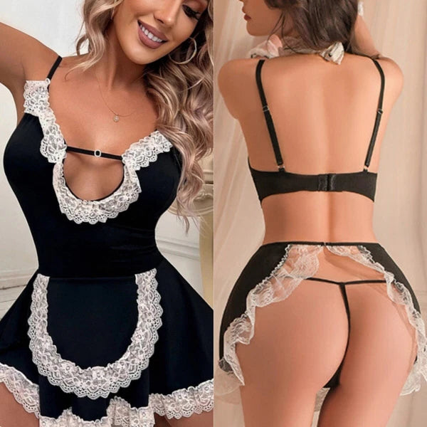 Sexy Women's Lingerie Sets Costume Cosplay French Maid Dress Sleepwear Outfit