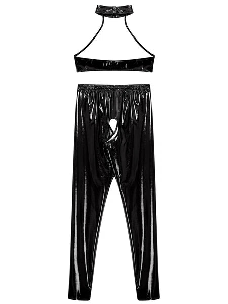 Womens Lingerie Set Crotchless Clubwear Patent Leather Catsuit Wirefree Costume