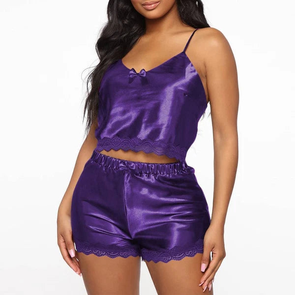 Womens Sexy Satin Silk Lace Lingerie Set Cami Tops Shorts Babydoll Nightwear US