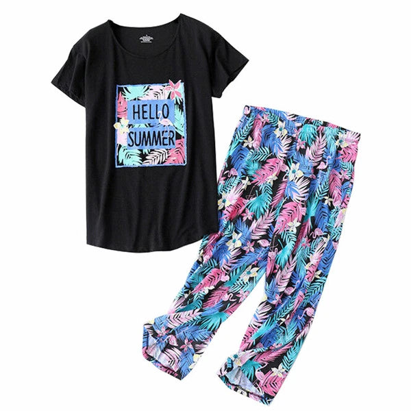 Womens Capri Set Sleepwear Pajamas Woman Sleep Nightshirt Home wear Nightwear Pj