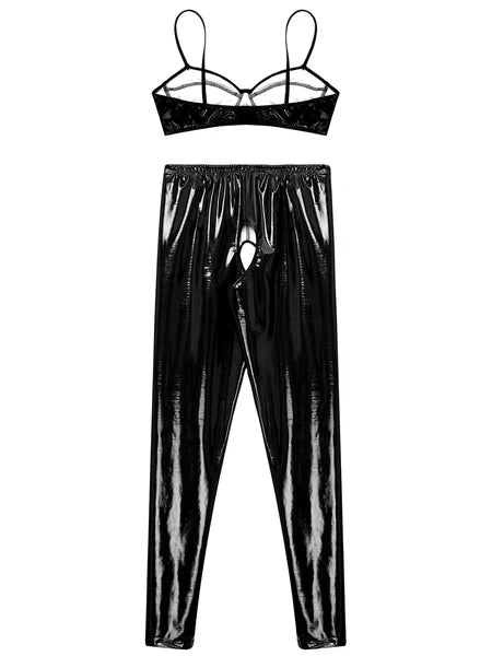 Womens Catsuit Crotchless Nightwear Costume Lingerie Set Bralette Clubwear Bra