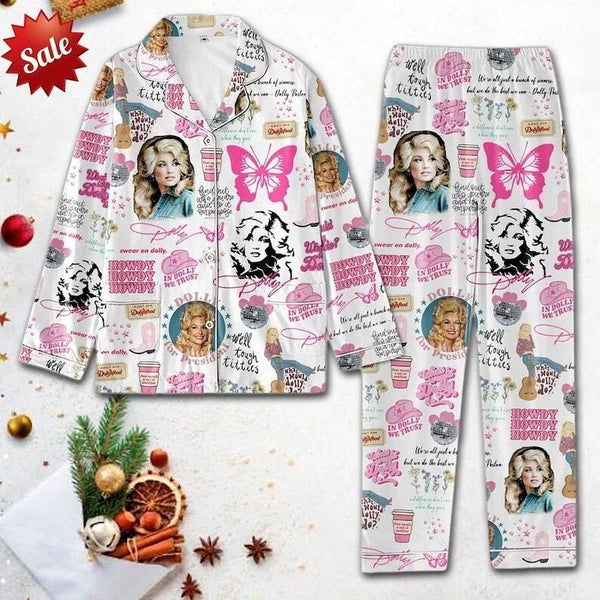 In Dolly We Trust Pajamas Set, Be A Dolly Christmas Women Pajamas, Queen Of Coun