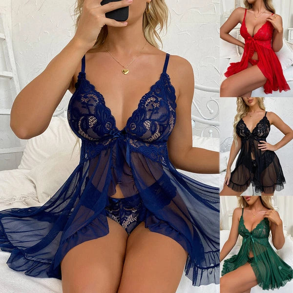 Sexy Womens Lingerie Sleepwear Nightwear Underwear Teddy Babydoll Lace Dress Set