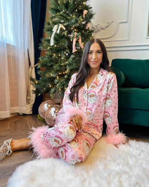 Women New Year Pajamas Set Christmas Shirt Pants Sleepwear Santa Claus Pyjamas