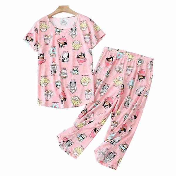 Womens Capri Set Sleepwear Pajamas Woman Sleep Nightshirt Home wear Nightwear Pj