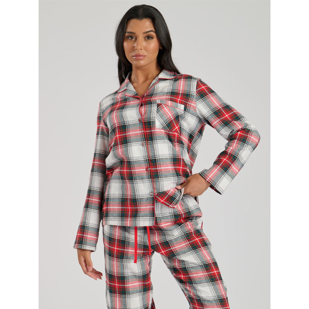 Ladies Brushed Cotton Flannel Check Pyjamas Pyjama Set Womens PJs Red Size 8-22