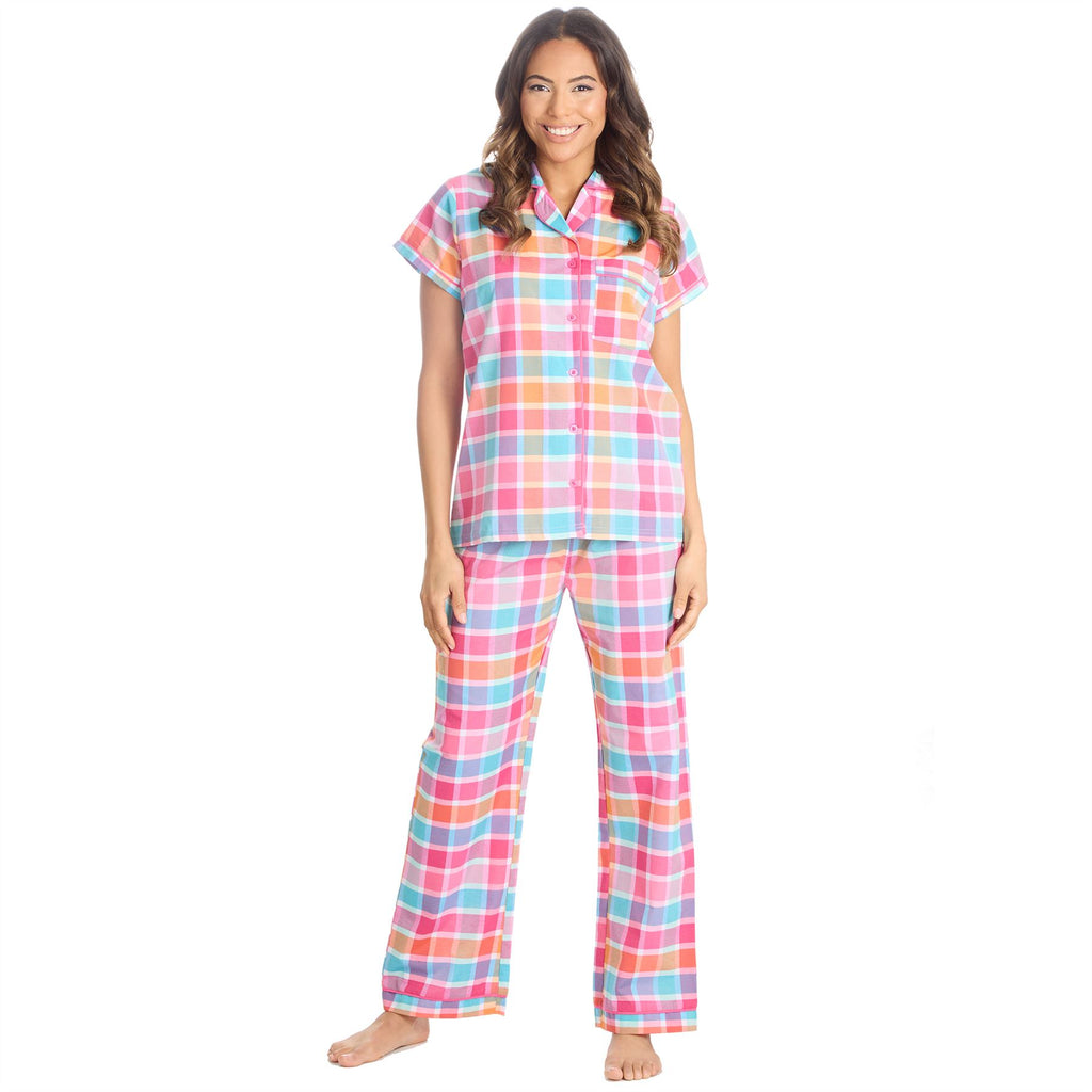 Womens/Ladies Pyjamas Yarn Dyed Woven Check Pyjama Set PJs Size 8-22