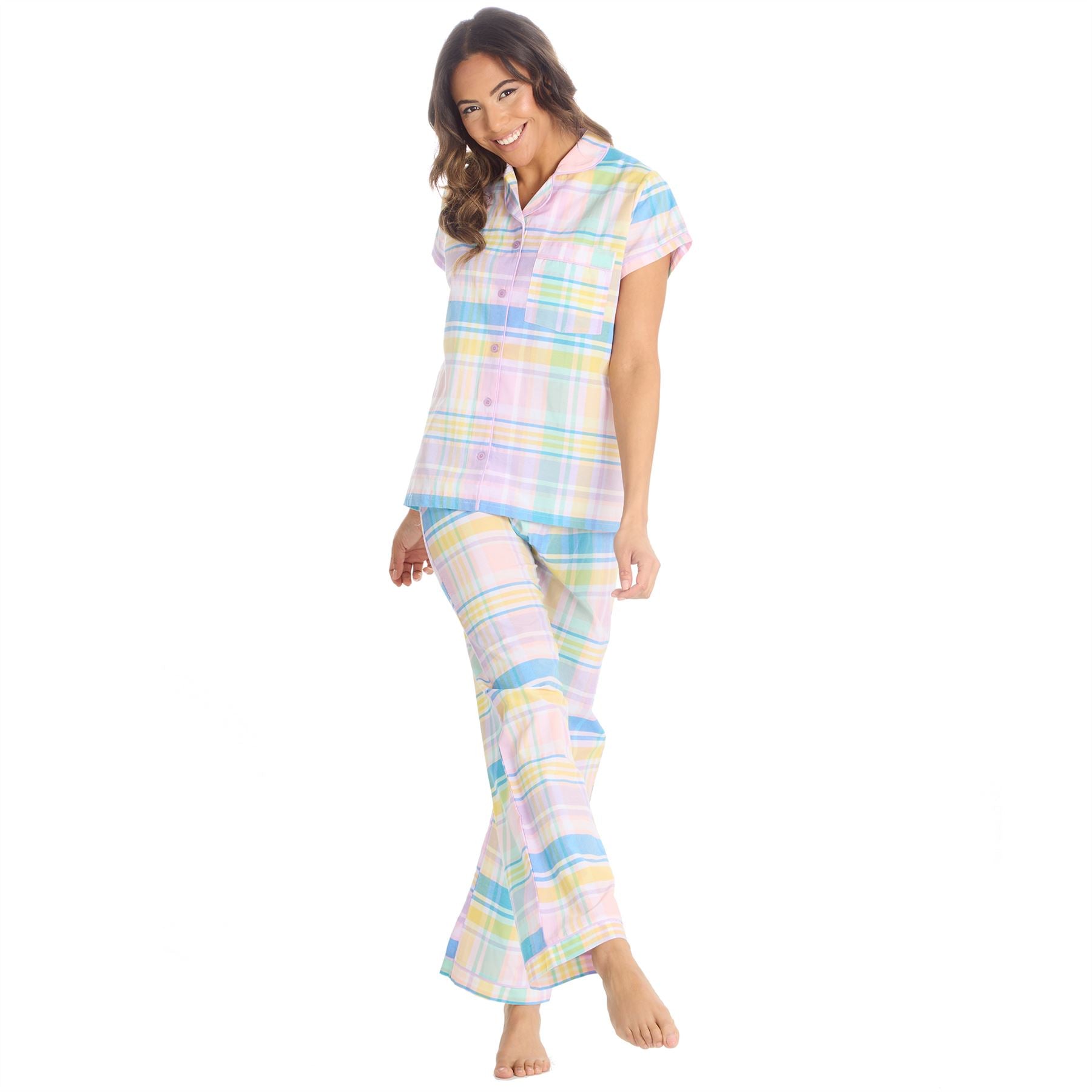 Womens/Ladies Pyjamas Yarn Dyed Woven Check Pyjama Set PJs Size 8-22