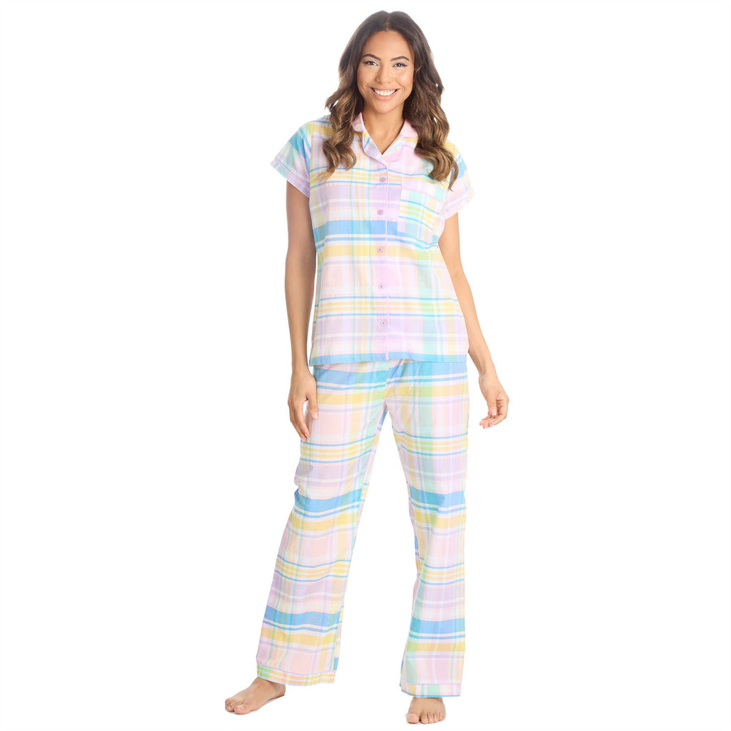 Womens/Ladies Pyjamas Yarn Dyed Woven Check Pyjama Set PJs Size 8-22