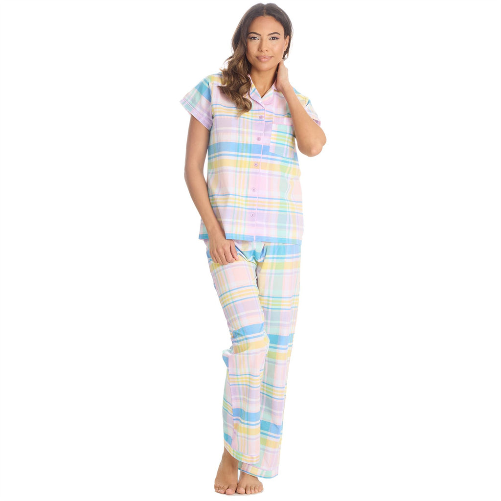 Womens/Ladies Pyjamas Yarn Dyed Woven Check Pyjama Set PJs Size 8-22