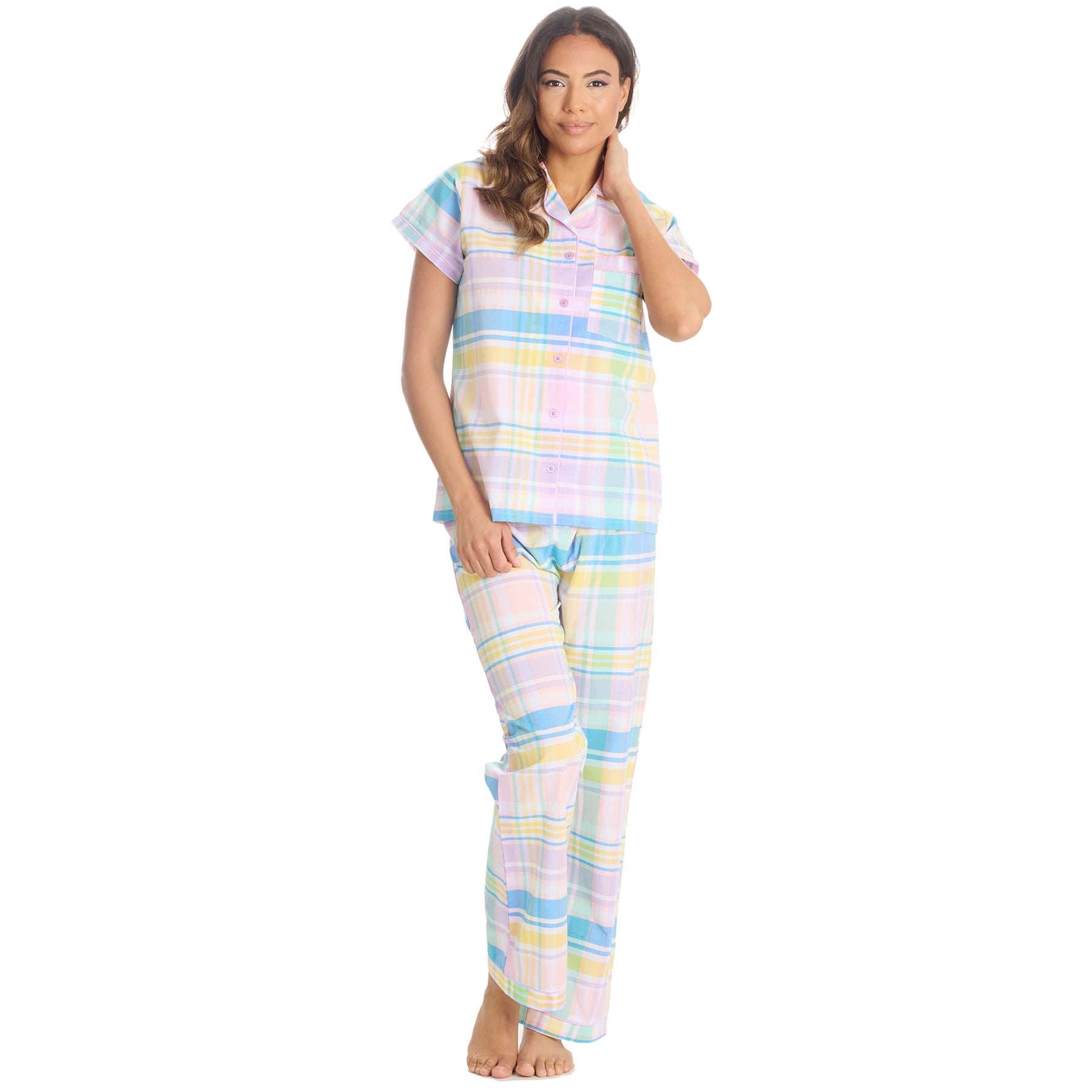 Womens/Ladies Pyjamas Yarn Dyed Woven Check Pyjama Set PJs Size 8-22