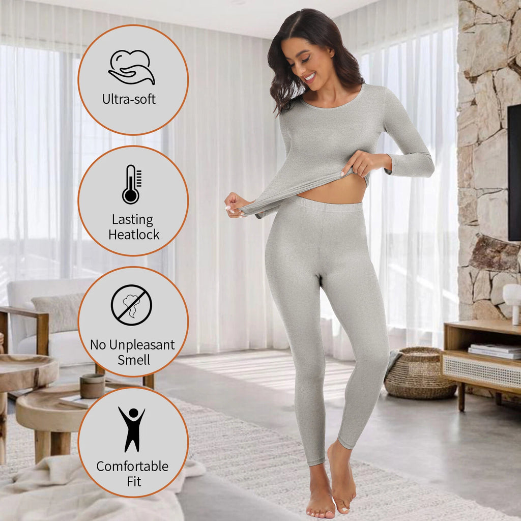 Women Thermals Top & Bottom 2PC Set Waffle Knit Thermal Long Johns Underwear US