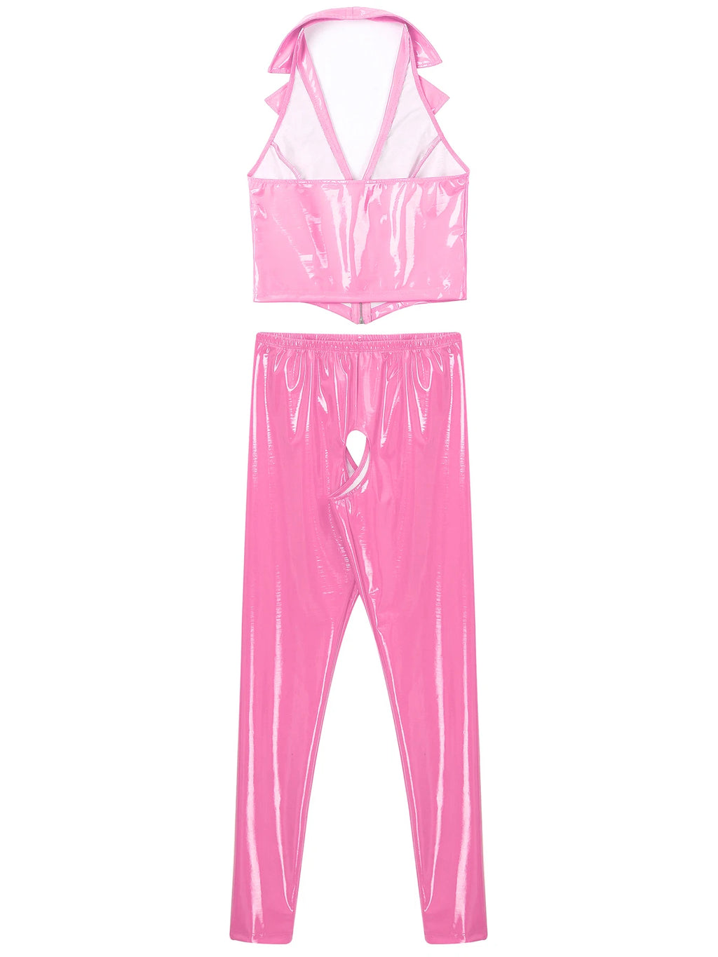 Womens Lingerie Set Crotchless Clubwear Patent Leather Catsuit Wirefree Costume