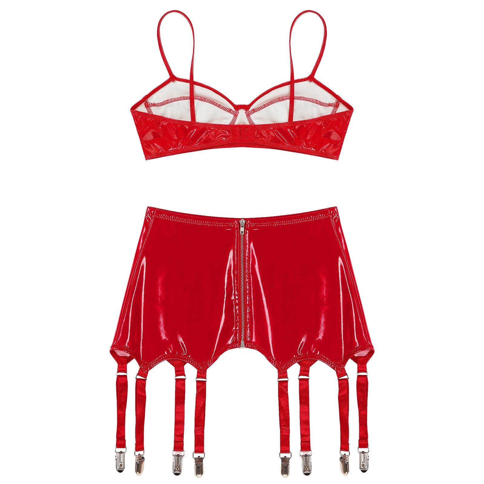 Womens Lingerie Set Metallic Crop Top Wirefree Miniskirt Unlined Nightwear Sexy