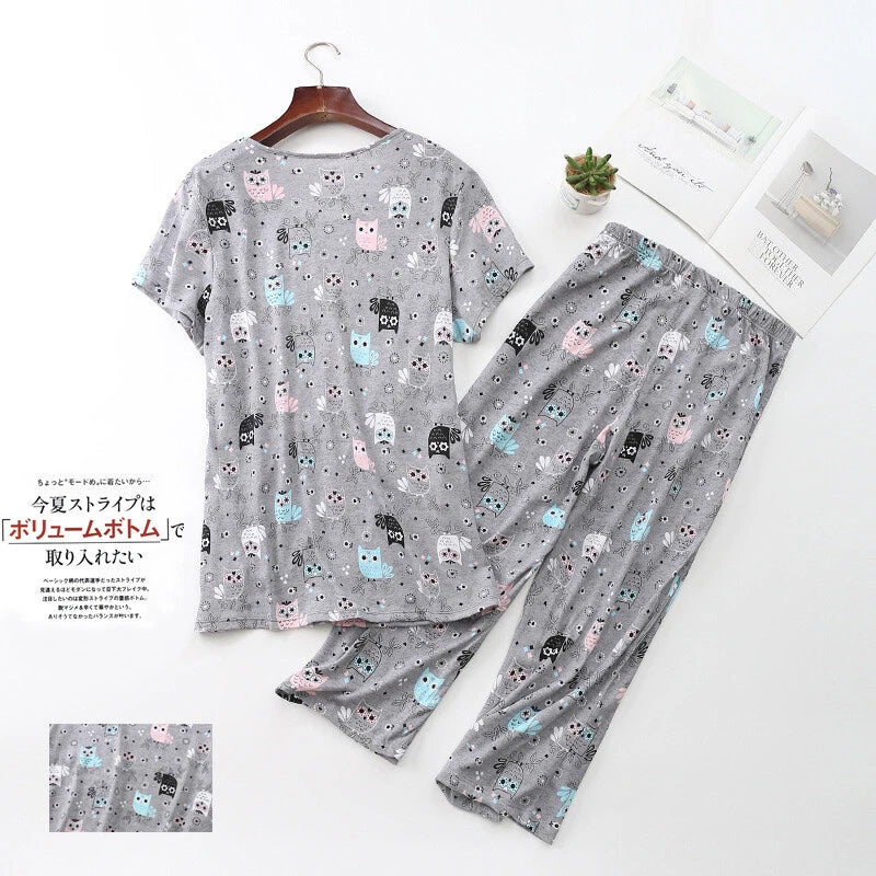 Womens Capri Set Sleepwear Pajamas Woman Sleep Nightshirt Home wear Nightwear Pj