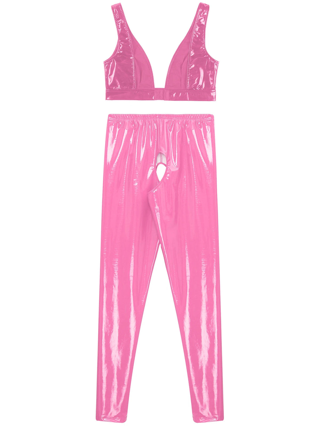 Womens Lingerie Set Crotchless Clubwear Patent Leather Catsuit Wirefree Costume