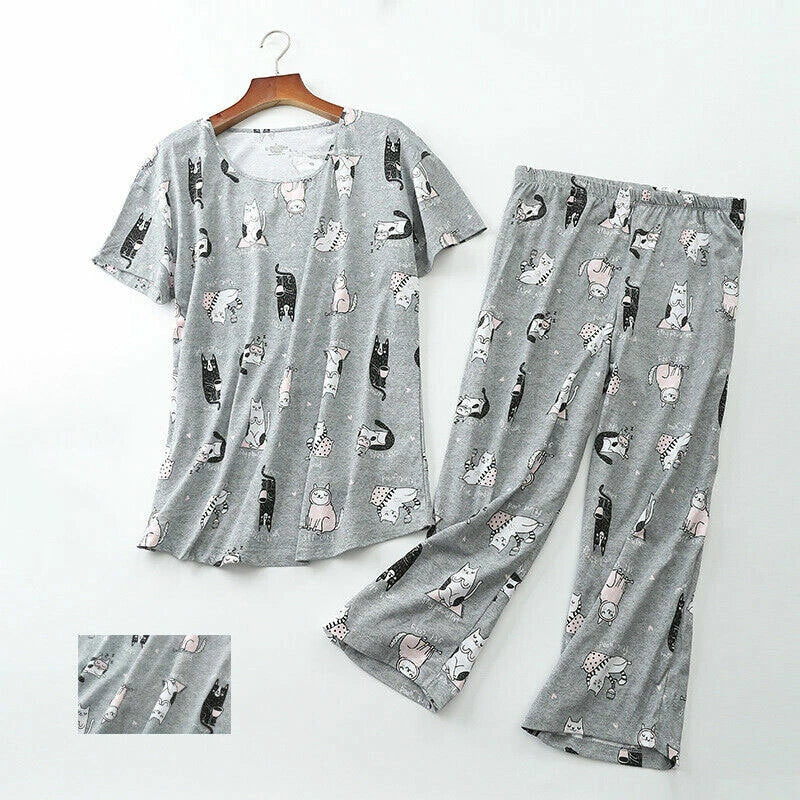 Womens Capri Set Sleepwear Pajamas Woman Sleep Nightshirt Home wear Nightwear Pj