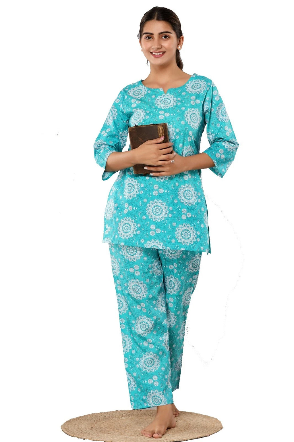 New Indian Printed Cotton Top &Pajama Set Ethnic Sleepwear/Lounge Wear/NightSuit