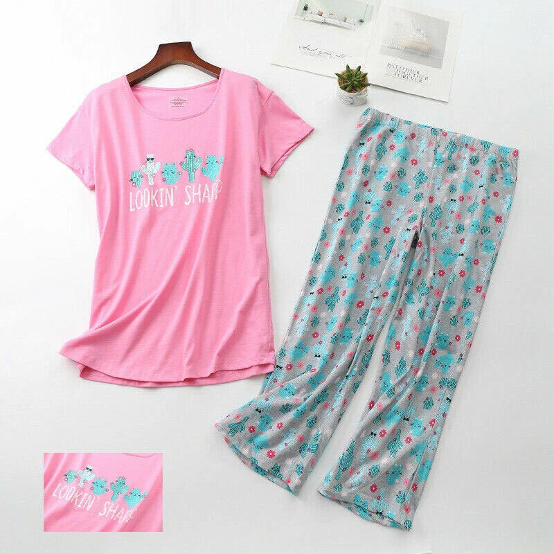 Womens Capri Set Sleepwear Pajamas Woman Sleep Nightshirt Home wear Nightwear Pj
