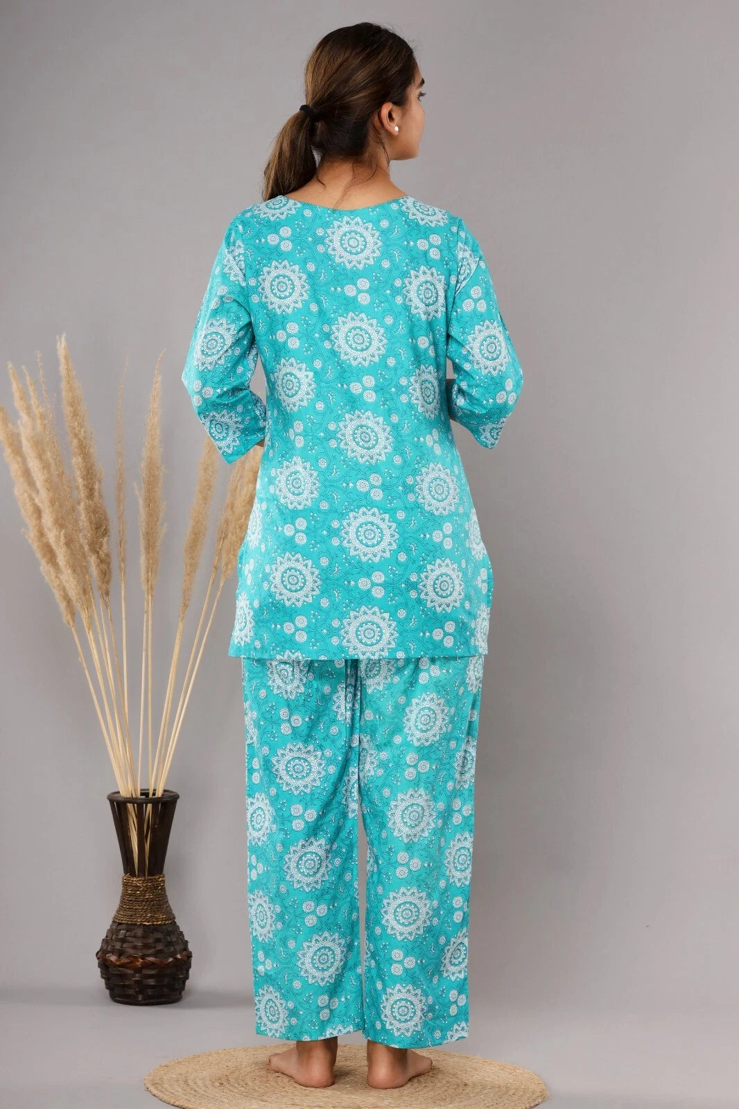 New Indian Printed Cotton Top &Pajama Set Ethnic Sleepwear/Lounge Wear/NightSuit