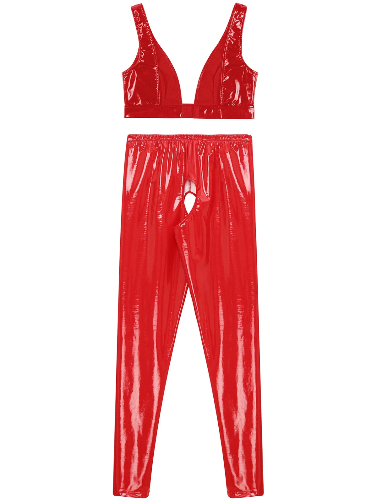 Womens Lingerie Set Crotchless Clubwear Patent Leather Catsuit Wirefree Costume