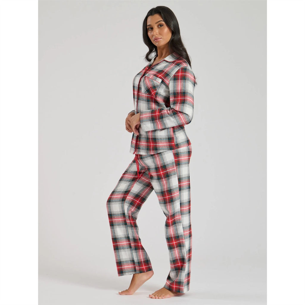 Ladies Brushed Cotton Flannel Check Pyjamas Pyjama Set Womens PJs Red Size 8-22