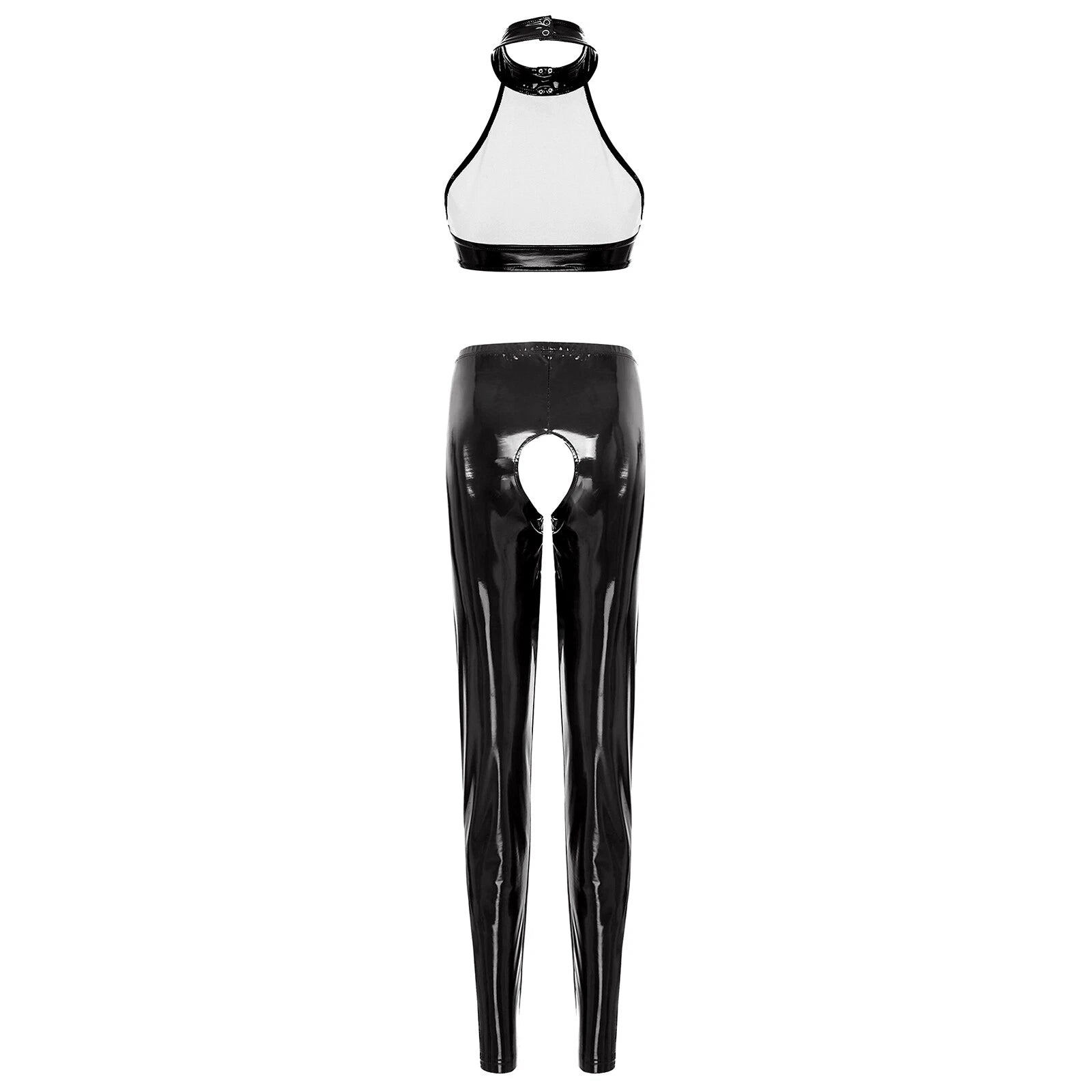 Womens Lingerie Set Crotchless Clubwear Patent Leather Catsuit Wirefree Costume