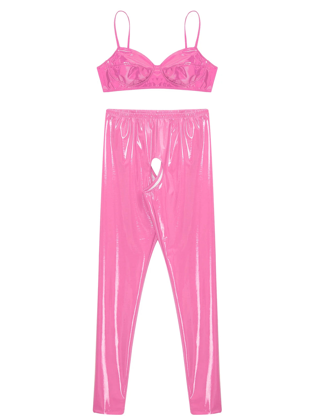 Womens Lingerie Set Crotchless Clubwear Patent Leather Catsuit Wirefree Costume