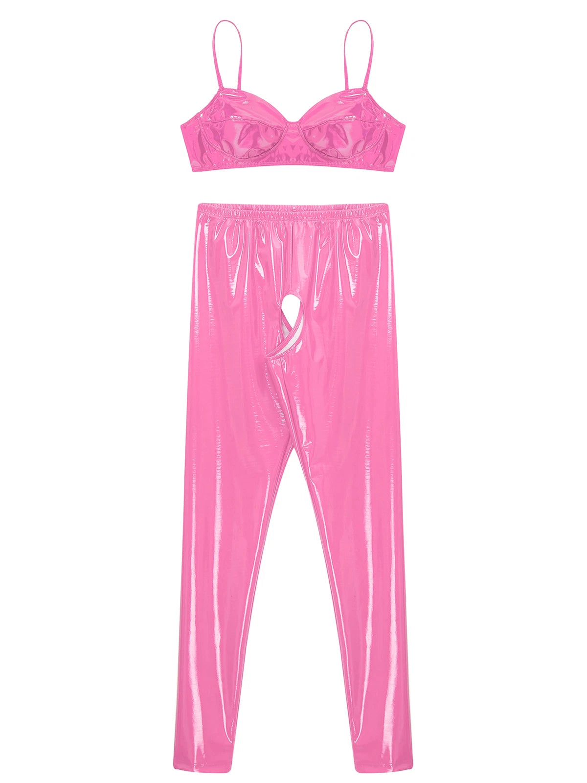 Womens Lingerie Set Crotchless Clubwear Patent Leather Catsuit Wirefree Costume