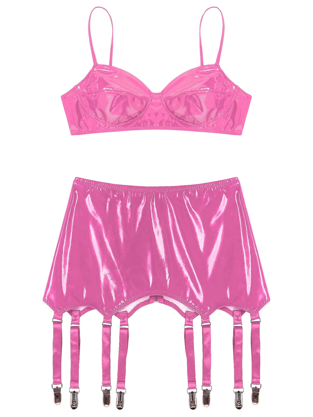 Womens Lingerie Set Metallic Crop Top Wirefree Miniskirt Unlined Nightwear Sexy