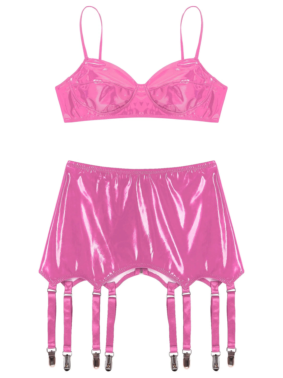 Womens Lingerie Set Metallic Crop Top Wirefree Miniskirt Unlined Nightwear Sexy