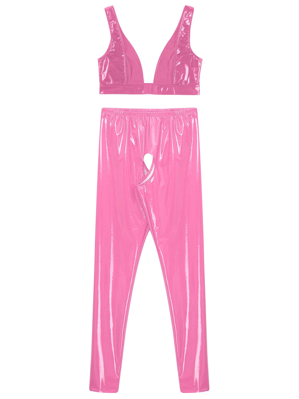 Womens Lingerie Set Crotchless Clubwear Patent Leather Catsuit Wirefree Costume