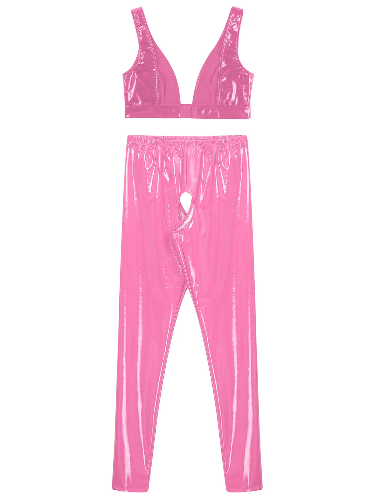 Womens Lingerie Set Crotchless Clubwear Patent Leather Catsuit Wirefree Costume