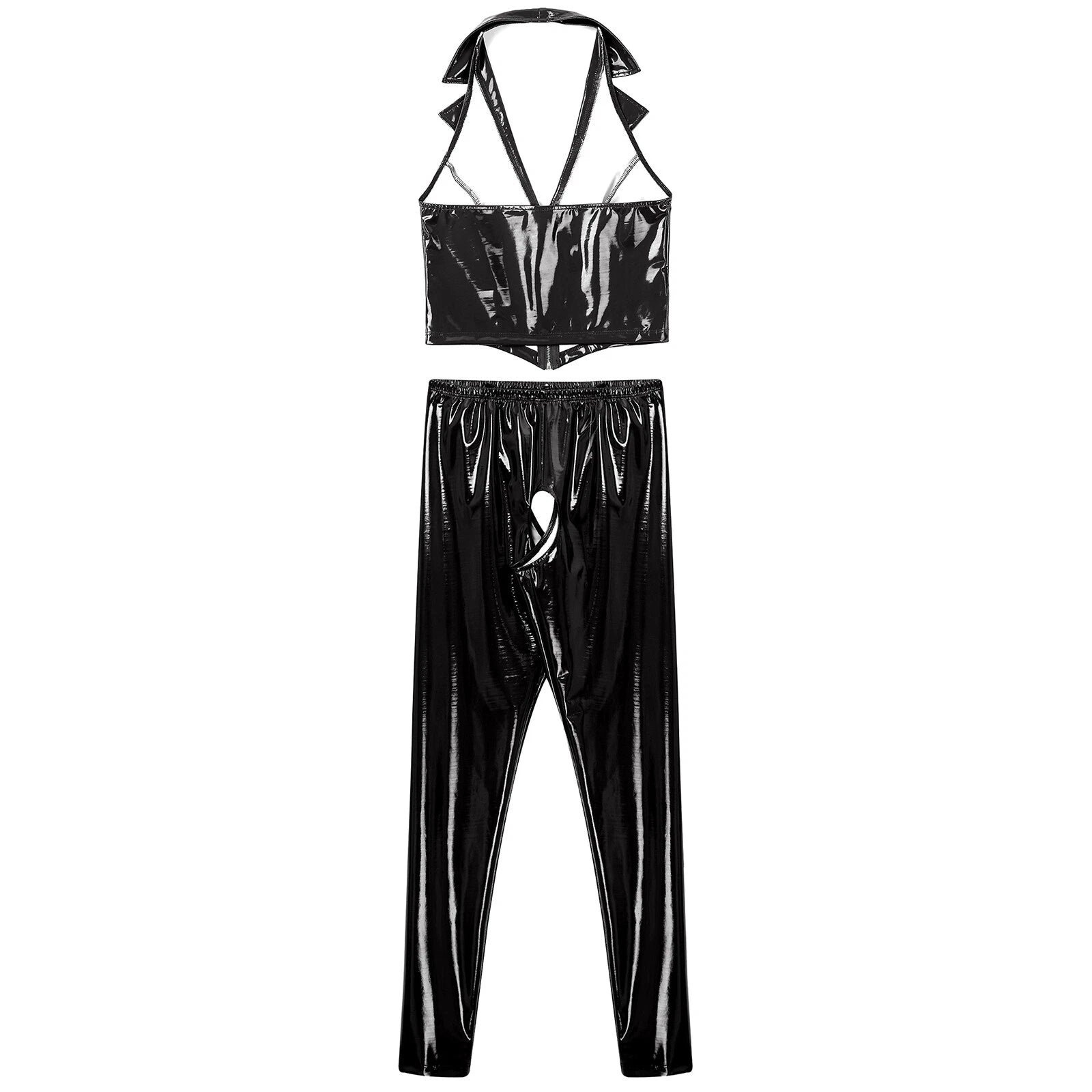 Womens Lingerie Set Crotchless Clubwear Patent Leather Catsuit Wirefree Costume