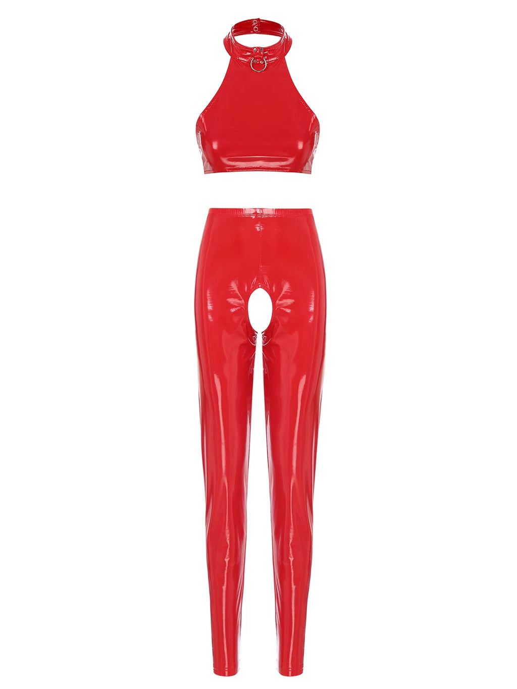 Womens Lingerie Set Crotchless Clubwear Patent Leather Catsuit Wirefree Costume
