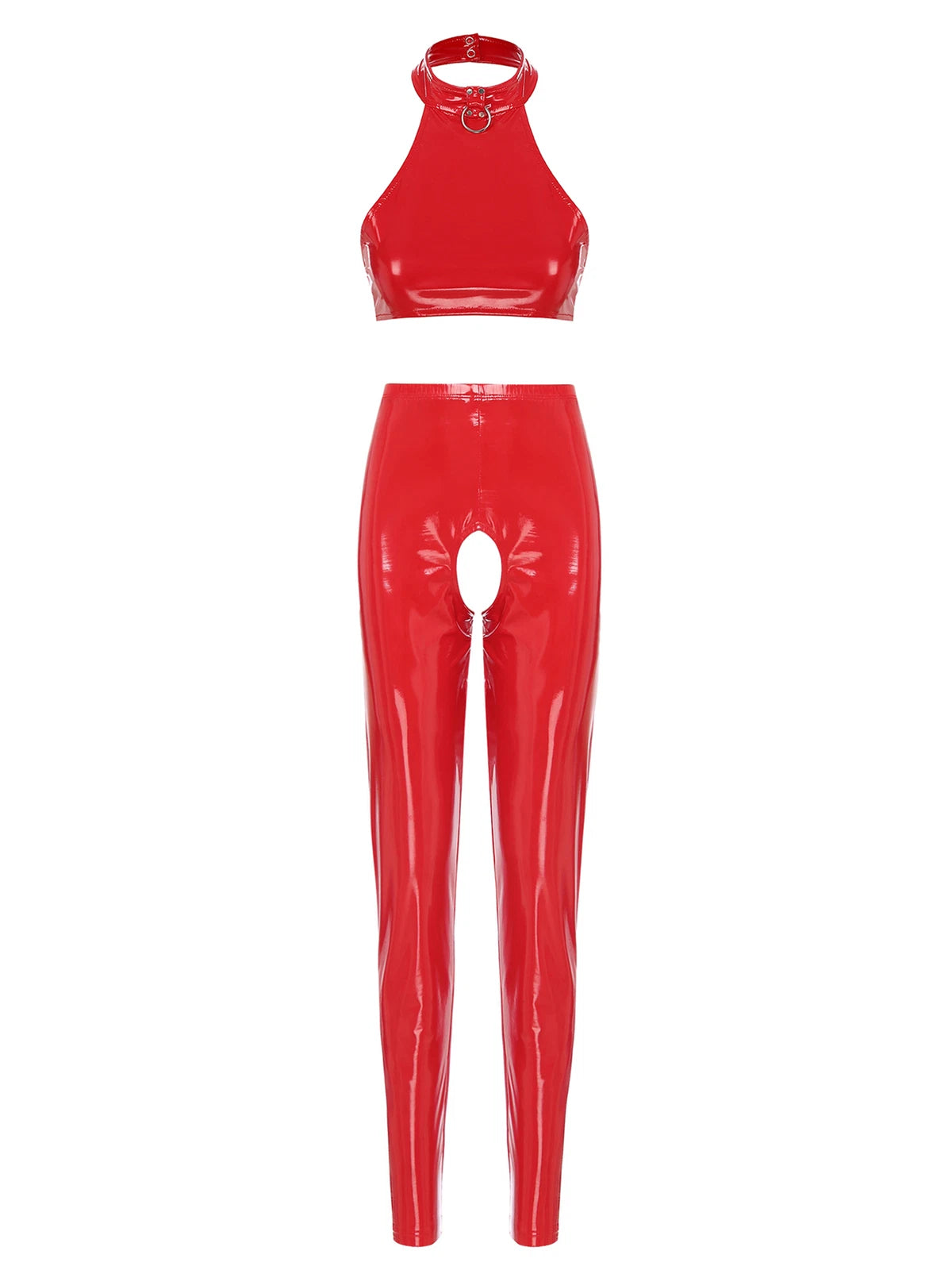 Womens Lingerie Set Crotchless Clubwear Patent Leather Catsuit Wirefree Costume