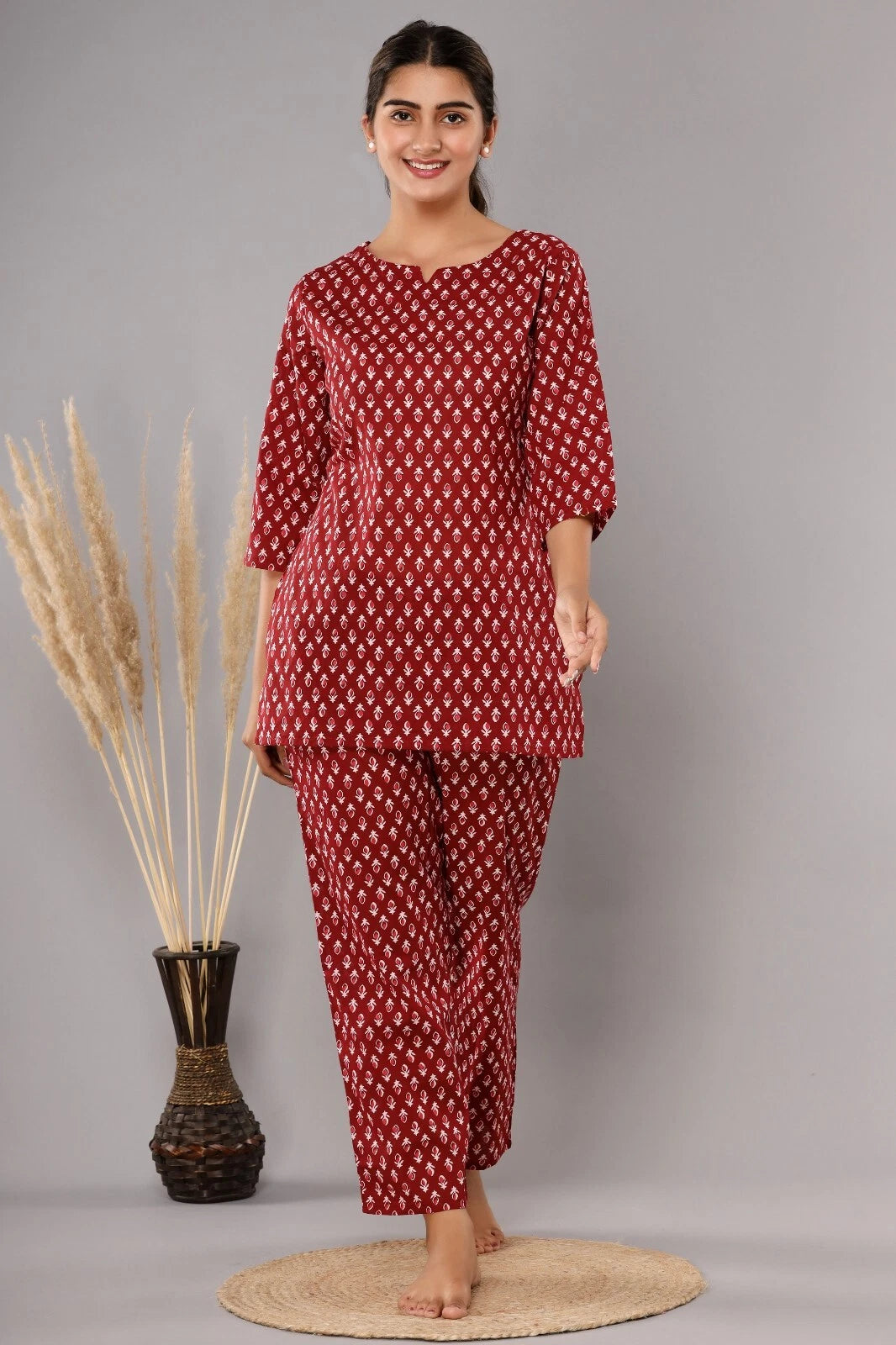 New Indian Printed Cotton Top &Pajama Set Ethnic Sleepwear/Lounge Wear/NightSuit