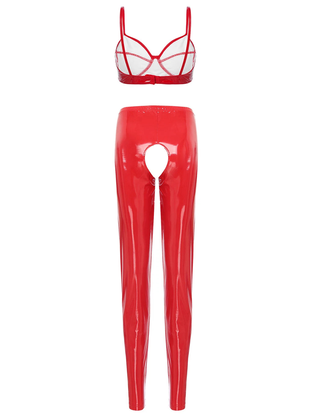Womens Lingerie Set Crotchless Clubwear Patent Leather Catsuit Wirefree Costume
