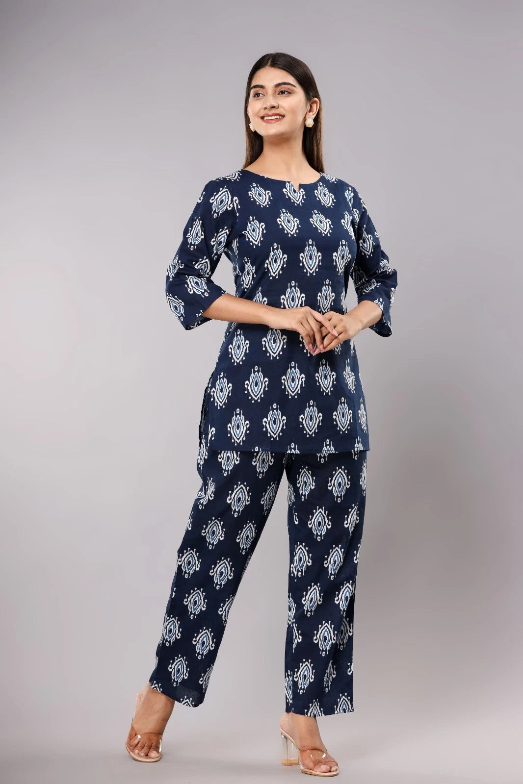 Women's 3/4 Sleeve top & Pajama Set Sleepwear Lounge Dress Night Suit Soft Comfy