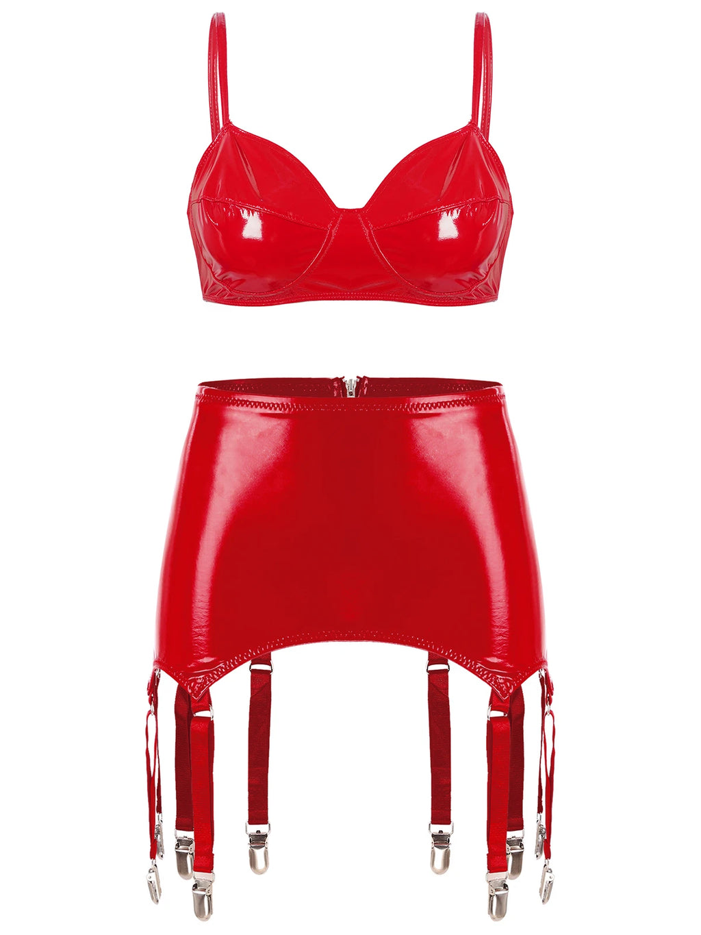 Womens Miniskirt Sexy Lingerie Set No Pad Crop Top Faux Leather Nightwear Vest